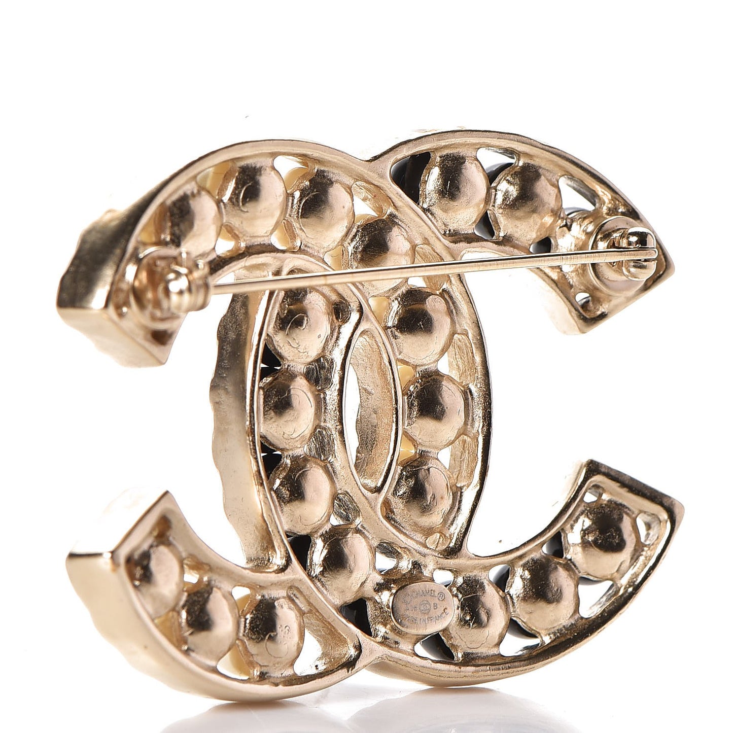Pearl CC Brooch Gold Black