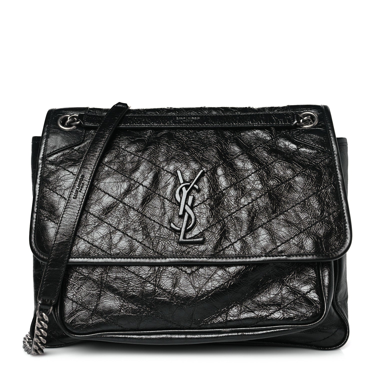 Saint Laurent Crinkled Calfskin Matelasse Monogram Large Niki Chain Satchel Black 1 of 9
