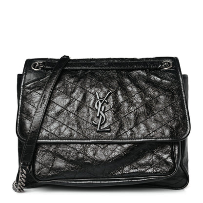Saint Laurent Crinkled Calfskin Matelasse Monogram Large Niki Chain Satchel Black 1 of 9
