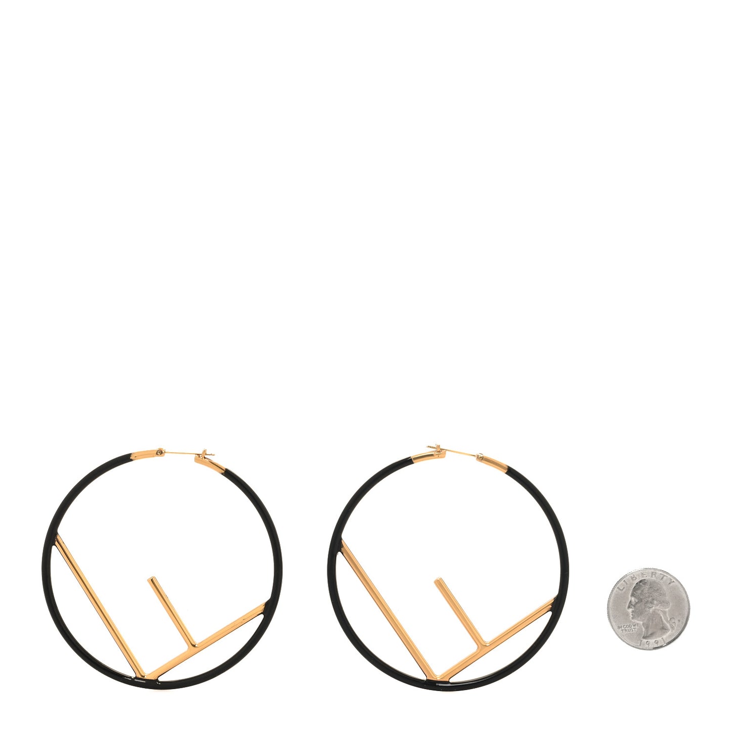 Metal Enamel Large F is Fendi Hoop Earrings Black Gold