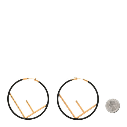 Fendi Metal Enamel Large F is Fendi Hoop Earrings Black Gold 2 of 5