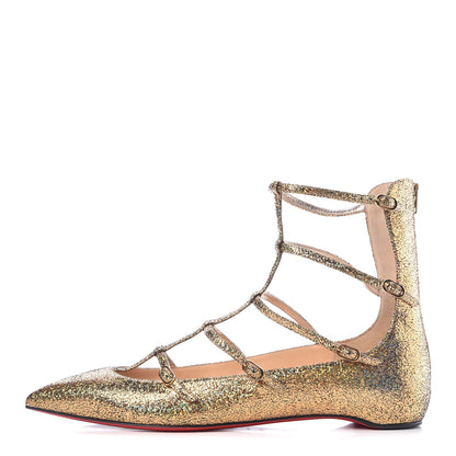 Christian Louboutin Cosmo 3D Kid Toerless Muse Ankle Wrap Ballerina Flats 38.5 Gold 1 of 8