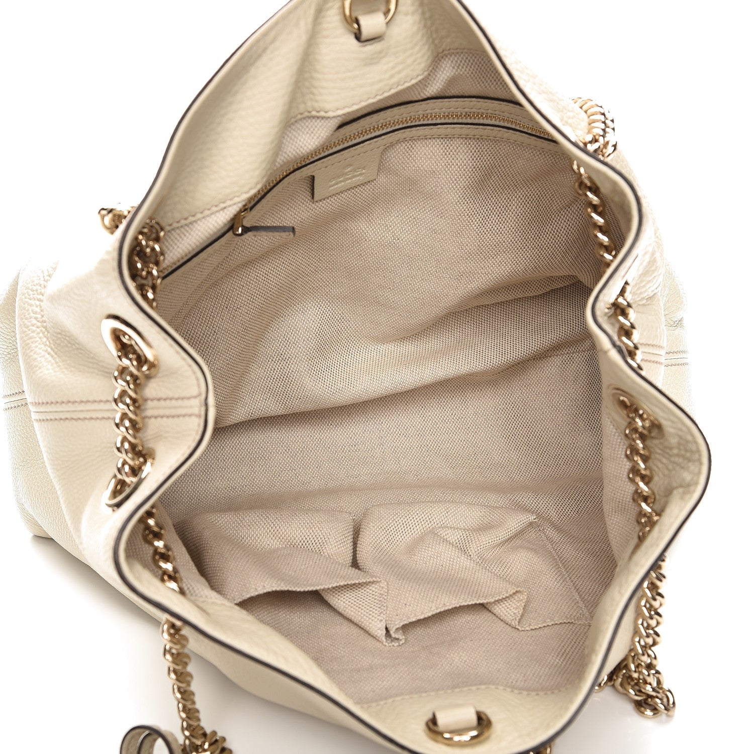 Gucci Pebbled Calfskin Medium Soho Chain Shoulder Bag Off White 5 of 7