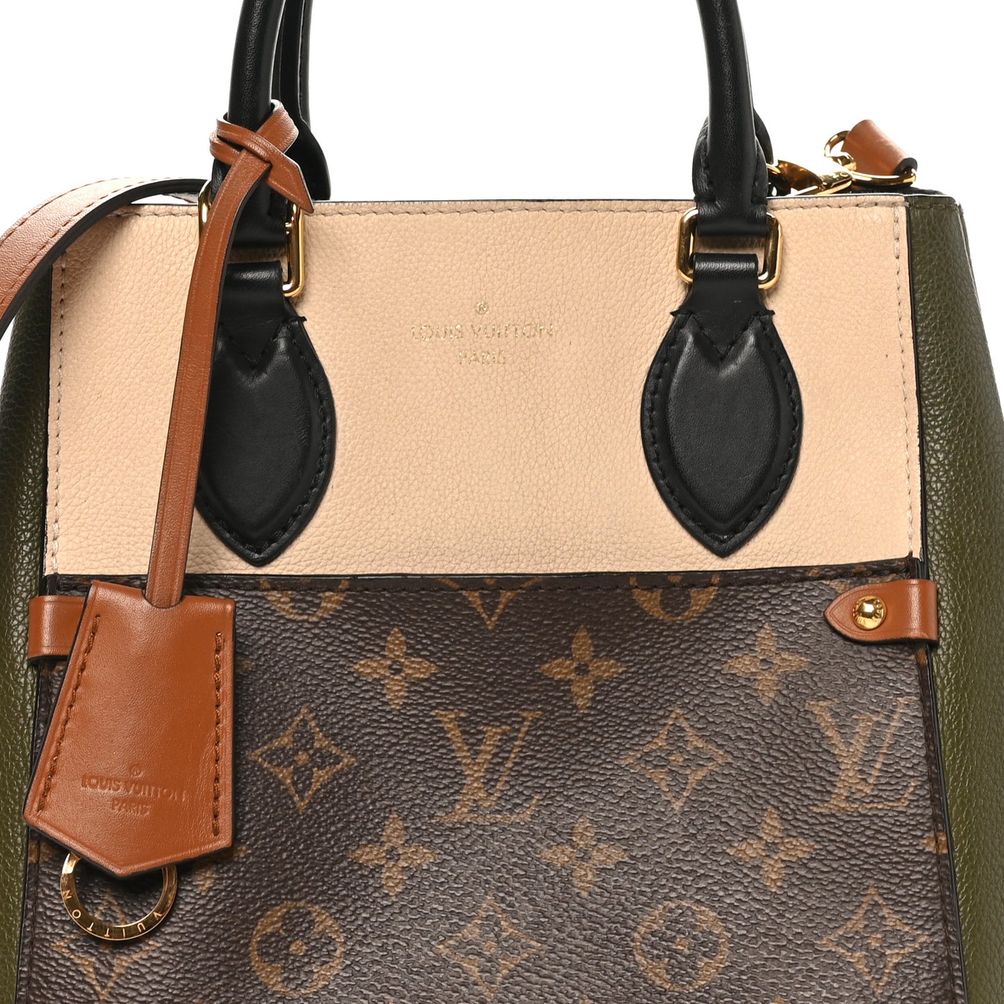 Calfskin Monogram Fold Tote PM Cream Khaki Black