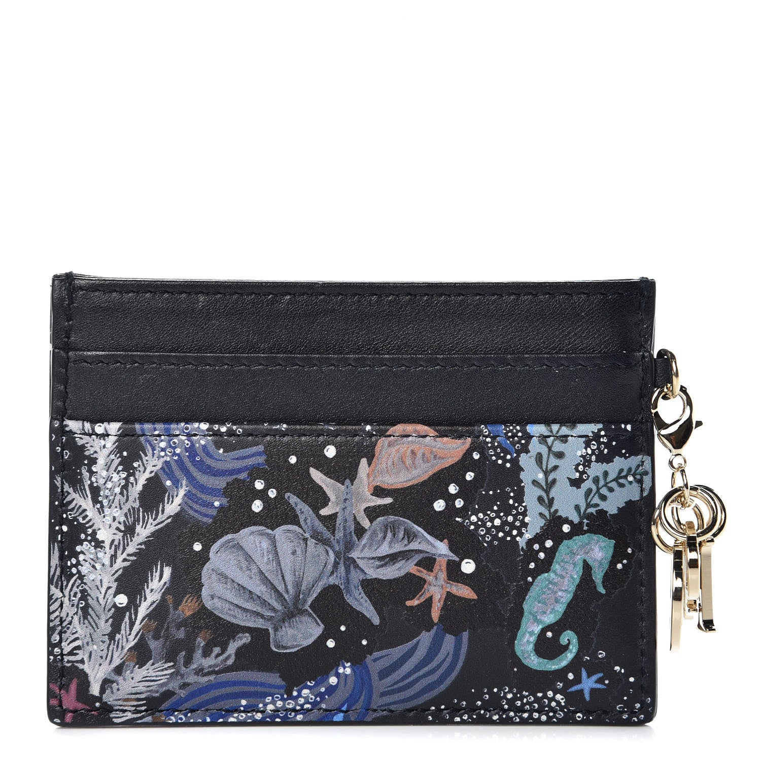 Christian Dior Calfskin Printed Nature Ballet Lady Dior Card Holder Blue 1 of 8