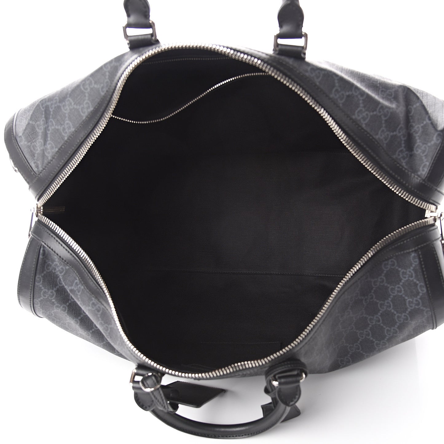 Soft GG Supreme Monogram Appia Calfskin Web Large Carry On Duffle Bag Black Grey
