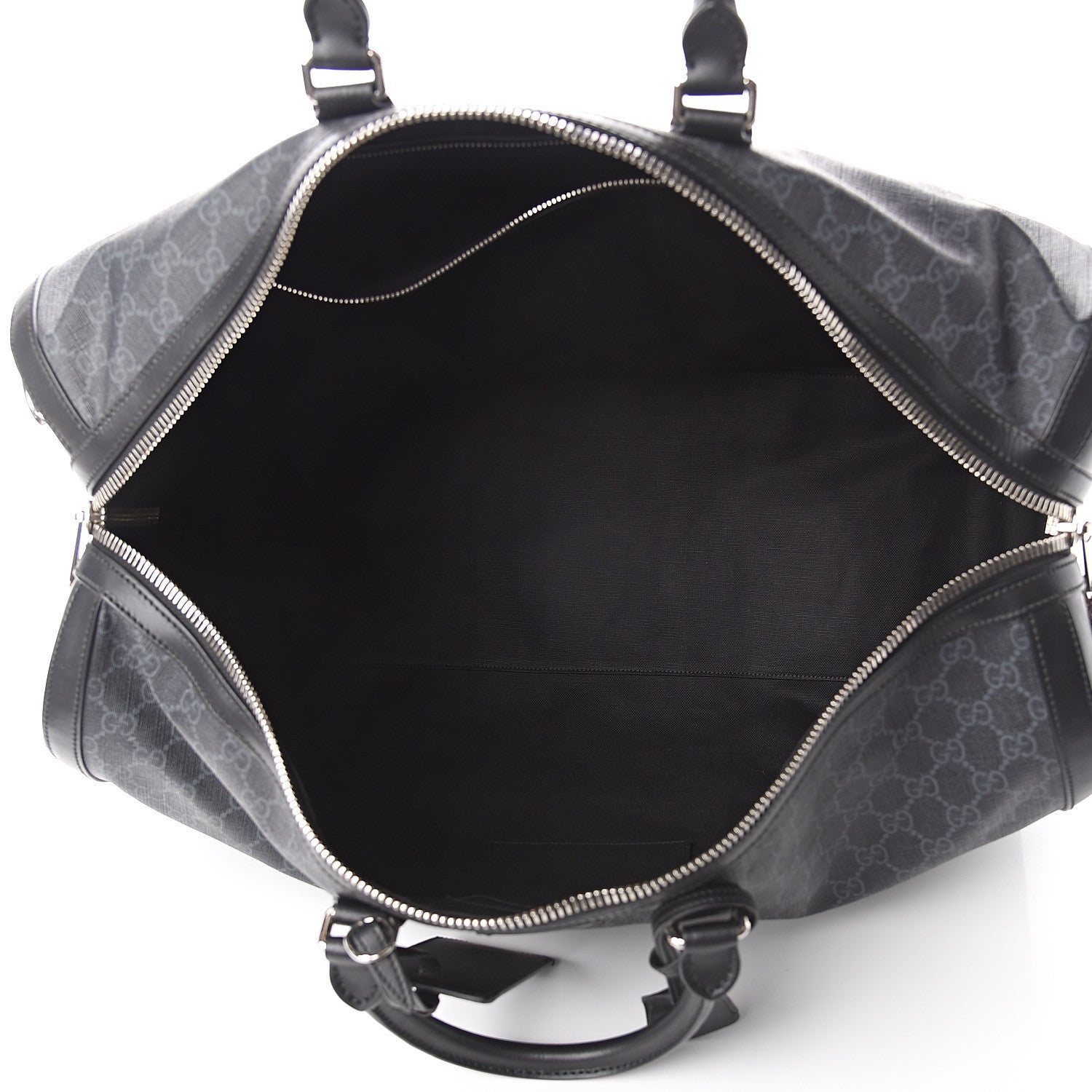 Gucci Soft GG Supreme Monogram Appia Calfskin Web Large Carry On Duffle Bag Black Grey 4 of 8