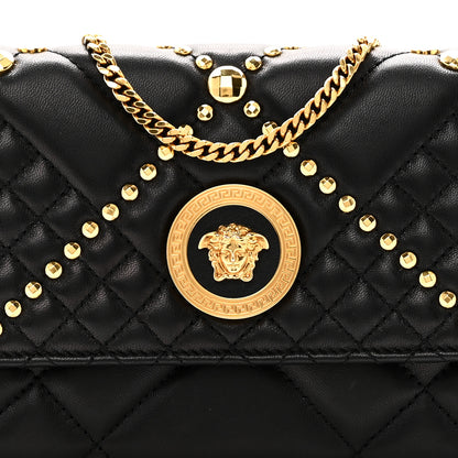 Versace Lambskin Studded Quilted Medusa Wallet on Chain Crossbody Black Gold 7 of 9