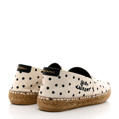 Saint Laurent Canvas Nappa Polka Dot Elba Light Logo Embroidered Espadrilles 38 Cream Black 4 of 9