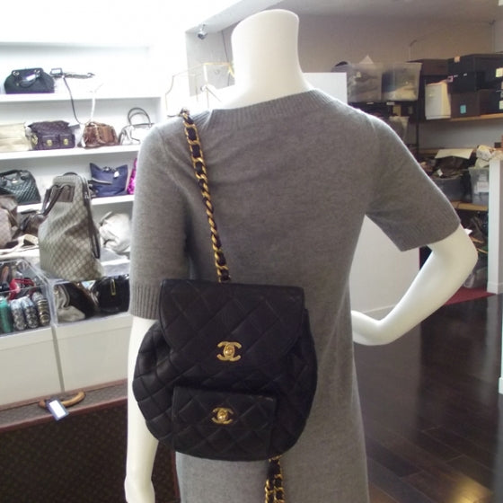 Lambskin Quilted Backpack Black