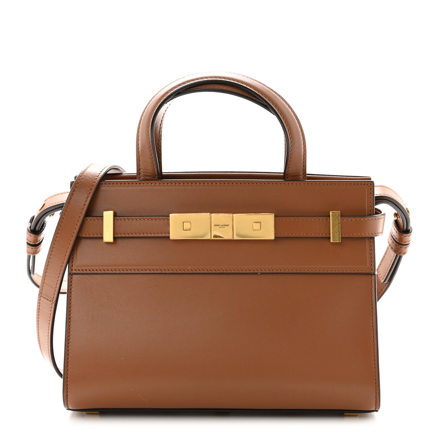 Saint Laurent Smooth Calfskin Manhattan Nano Shopper Tote Cognac