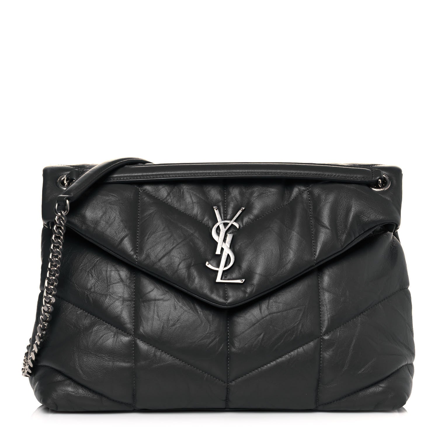 Saint Laurent Calfskin Quilted Medium Loulou Puffer Monogram Chain Satchel Storm 1 of 14