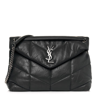 Saint Laurent Calfskin Quilted Medium Loulou Puffer Monogram Chain Satchel Storm 1 of 14