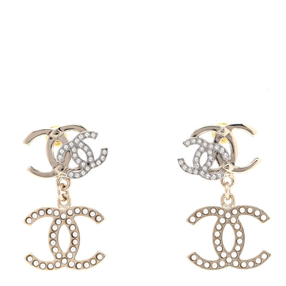 Chanel Crystal Pearl Double CC Drop Earrings Gold Silver 1 of 4