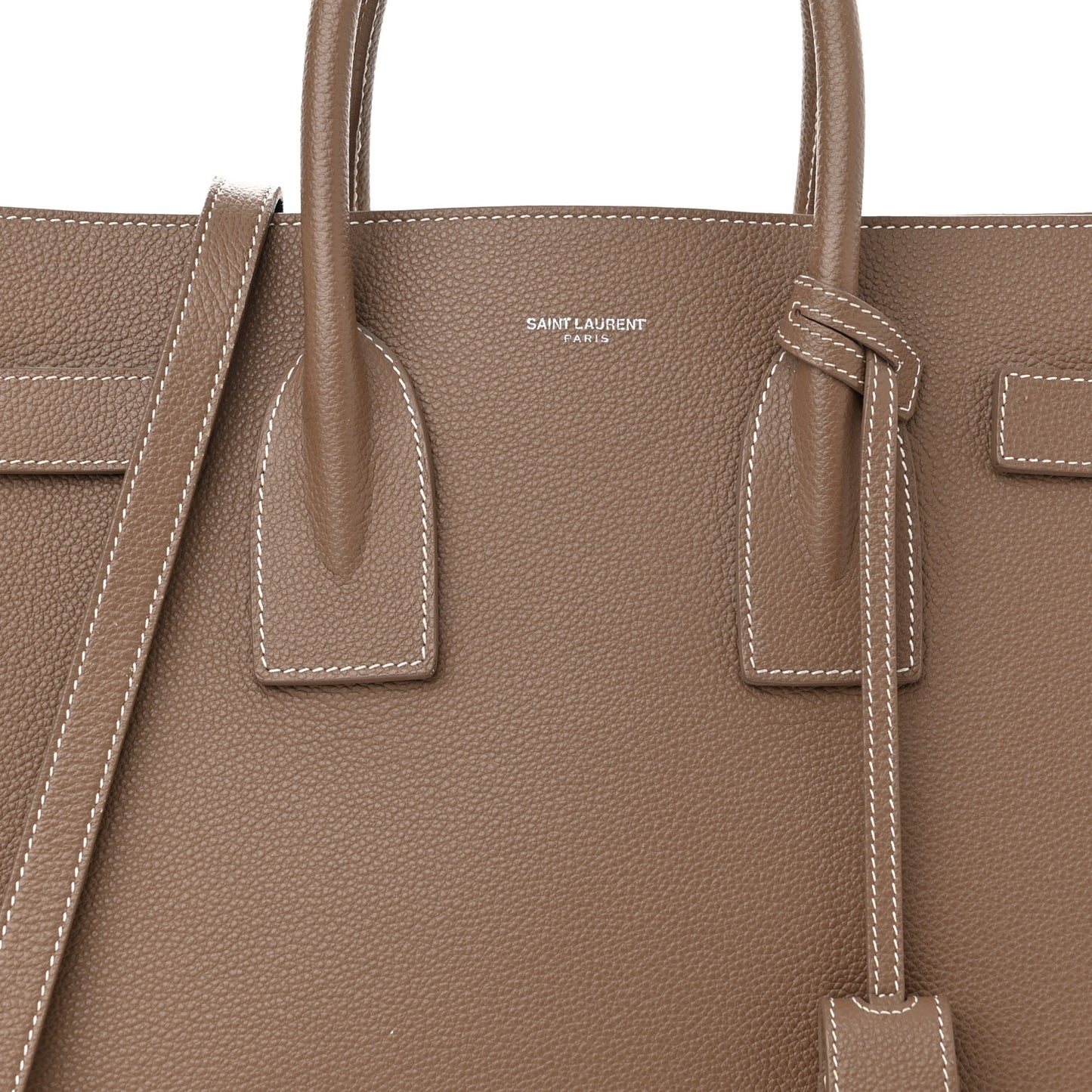 Grained Calfskin Topstitch Small Classic Sac De Jour Taupe
