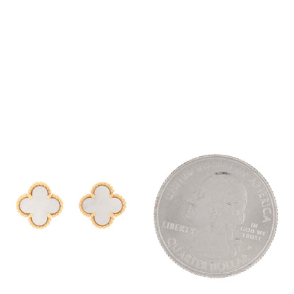 Van Cleef & Arpels 18K Yellow Gold Mother of Pearl Sweet Alhambra Earrings 2 of 4