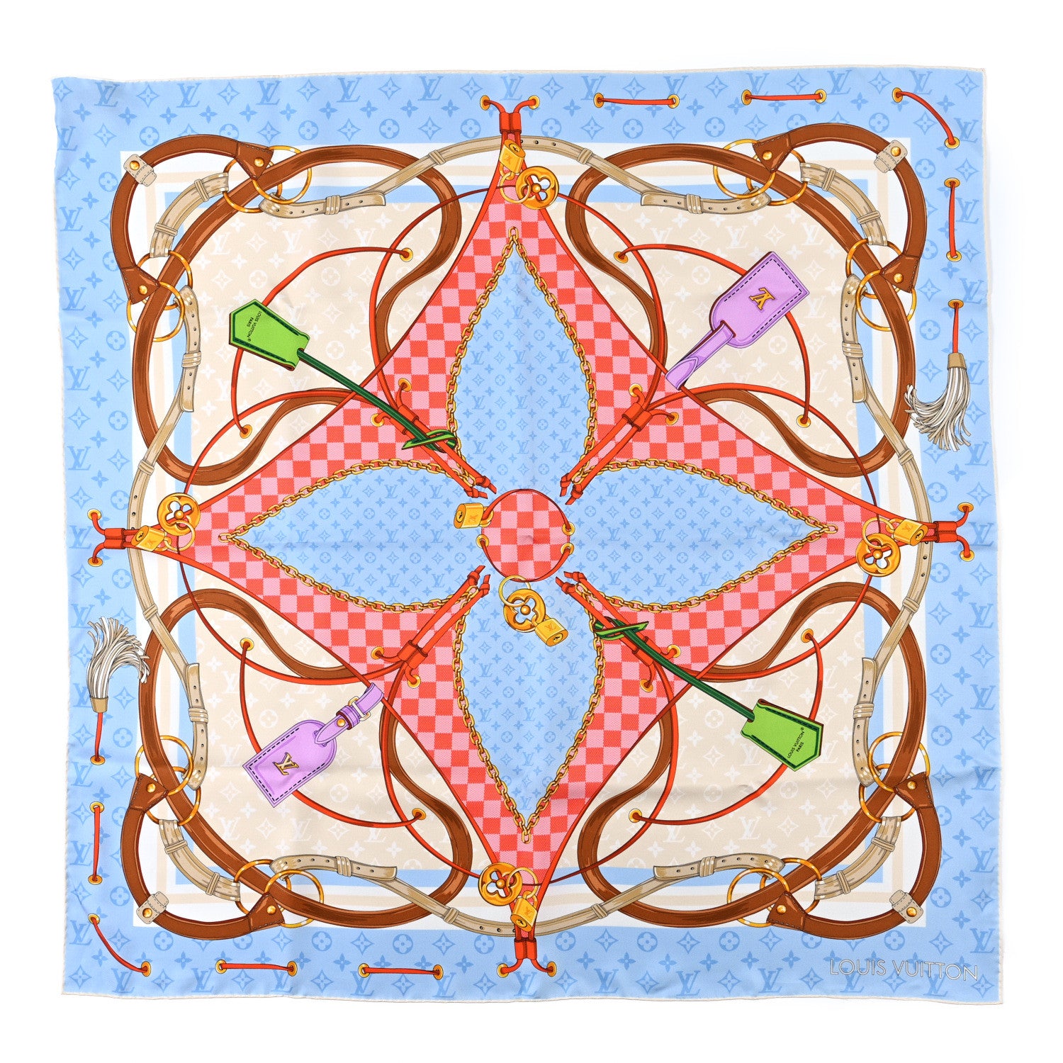 Louis Vuitton Silk Flowers and Straps Square Scarf 90 1 of 3