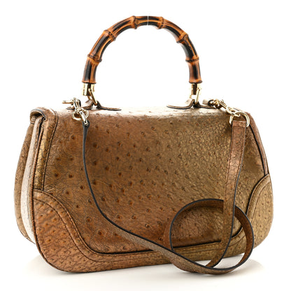 Gucci Ostrich Large New Bamboo Top Handle Bag Gold 4 of 14