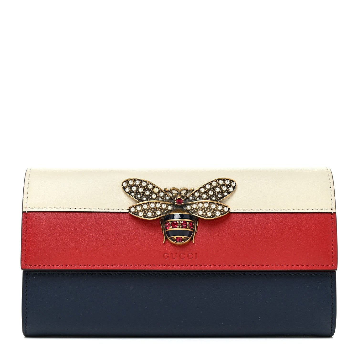 Gucci Calfskin Queen Margaret Flap Wallet Blue Agata Hibiscus Red Mystic White 1 of 12