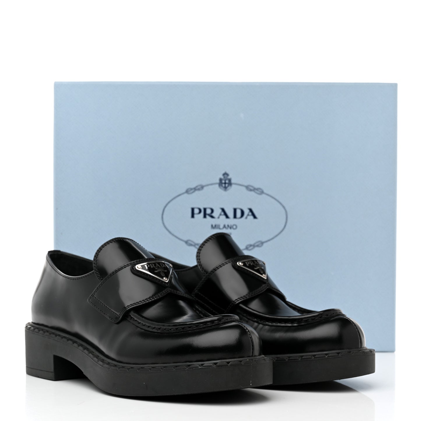 Spazzolato Metal Triangle Logo 50mm Loafers 37 Black