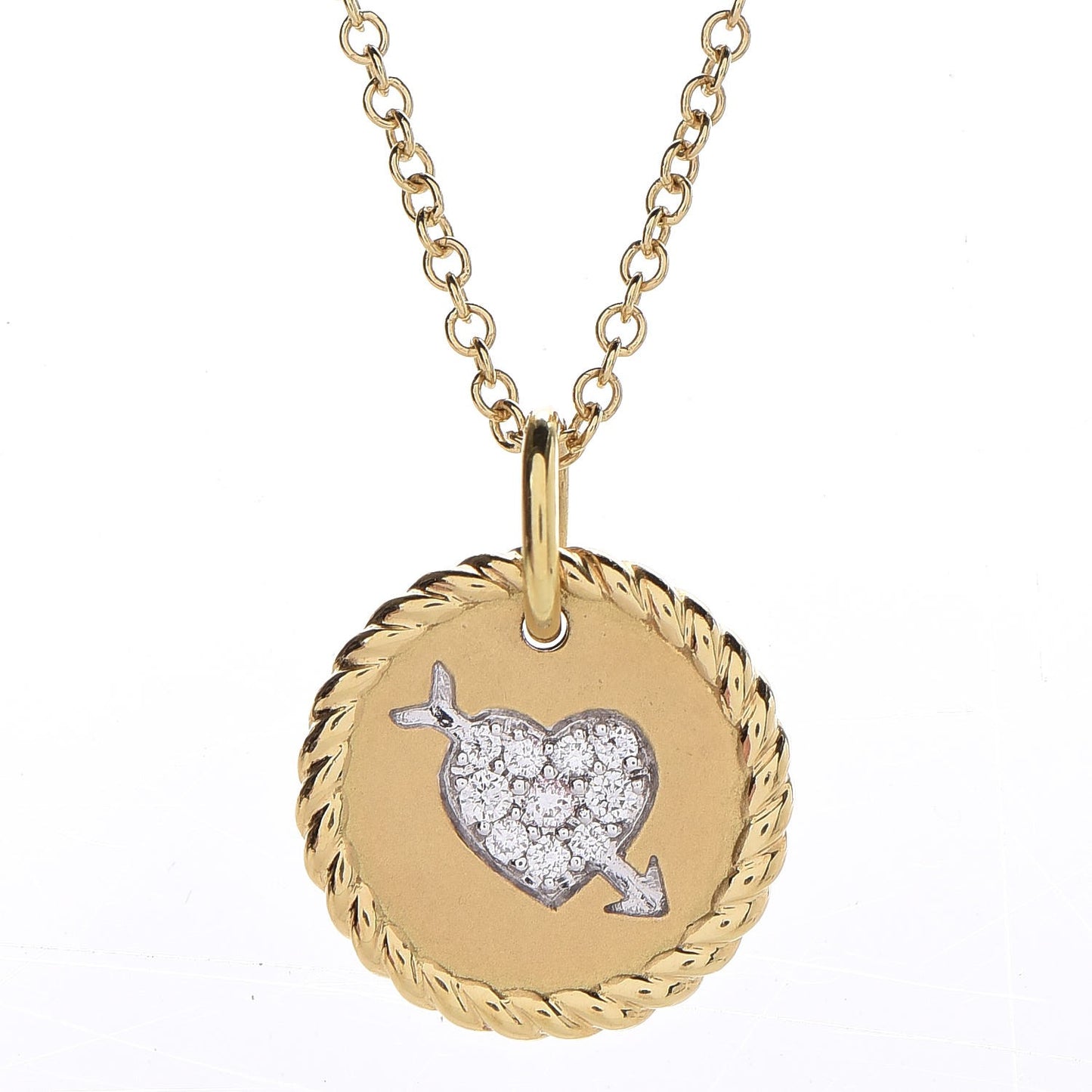 18K Yellow Gold Diamond Heart Arrow Charm Pendant Necklace