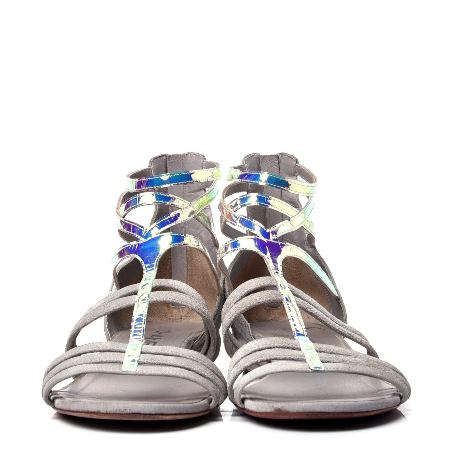 Suede Iridescent Patent Caged Sandals 39.5 Grey