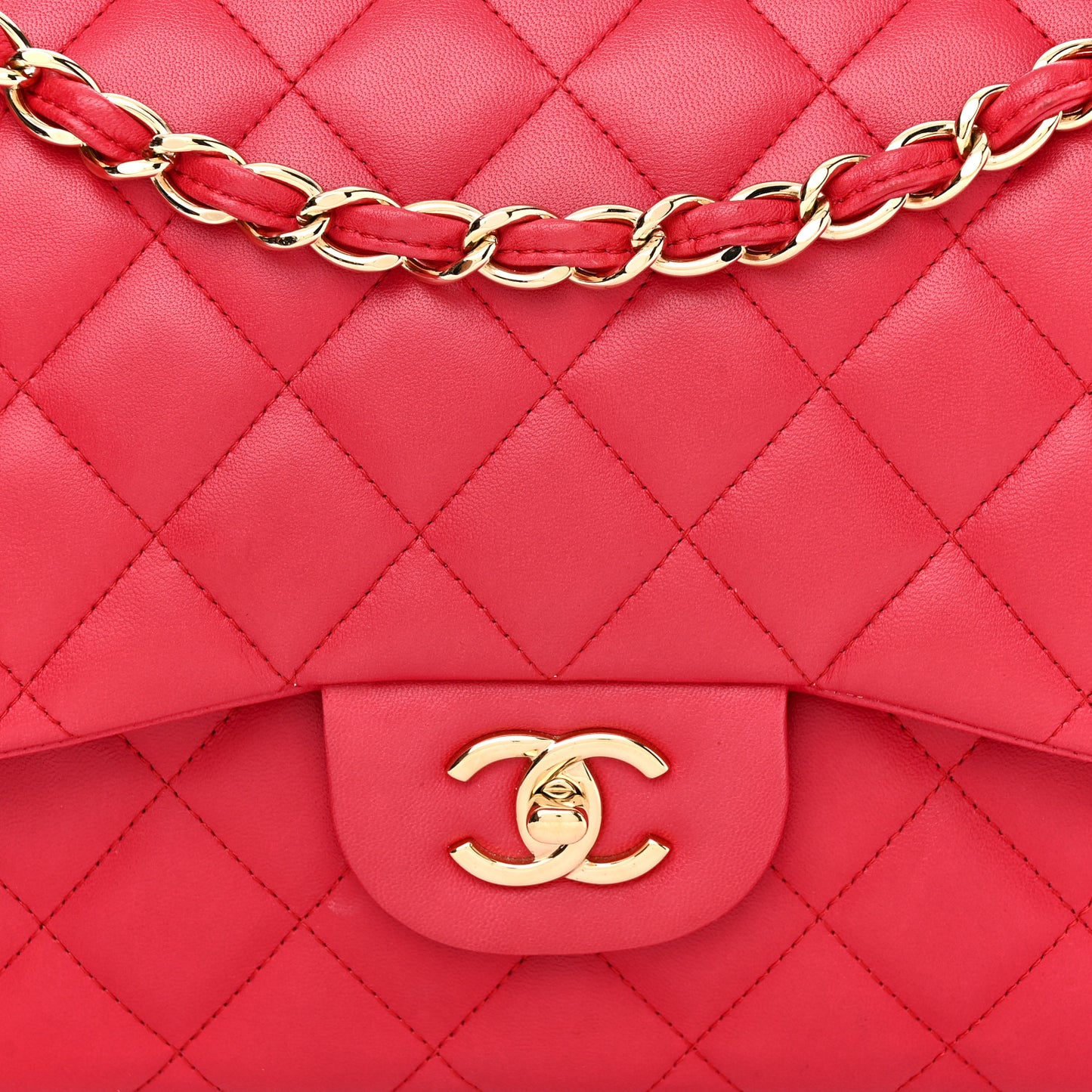 Lambskin Quilted Jumbo Double Flap Dark Pink