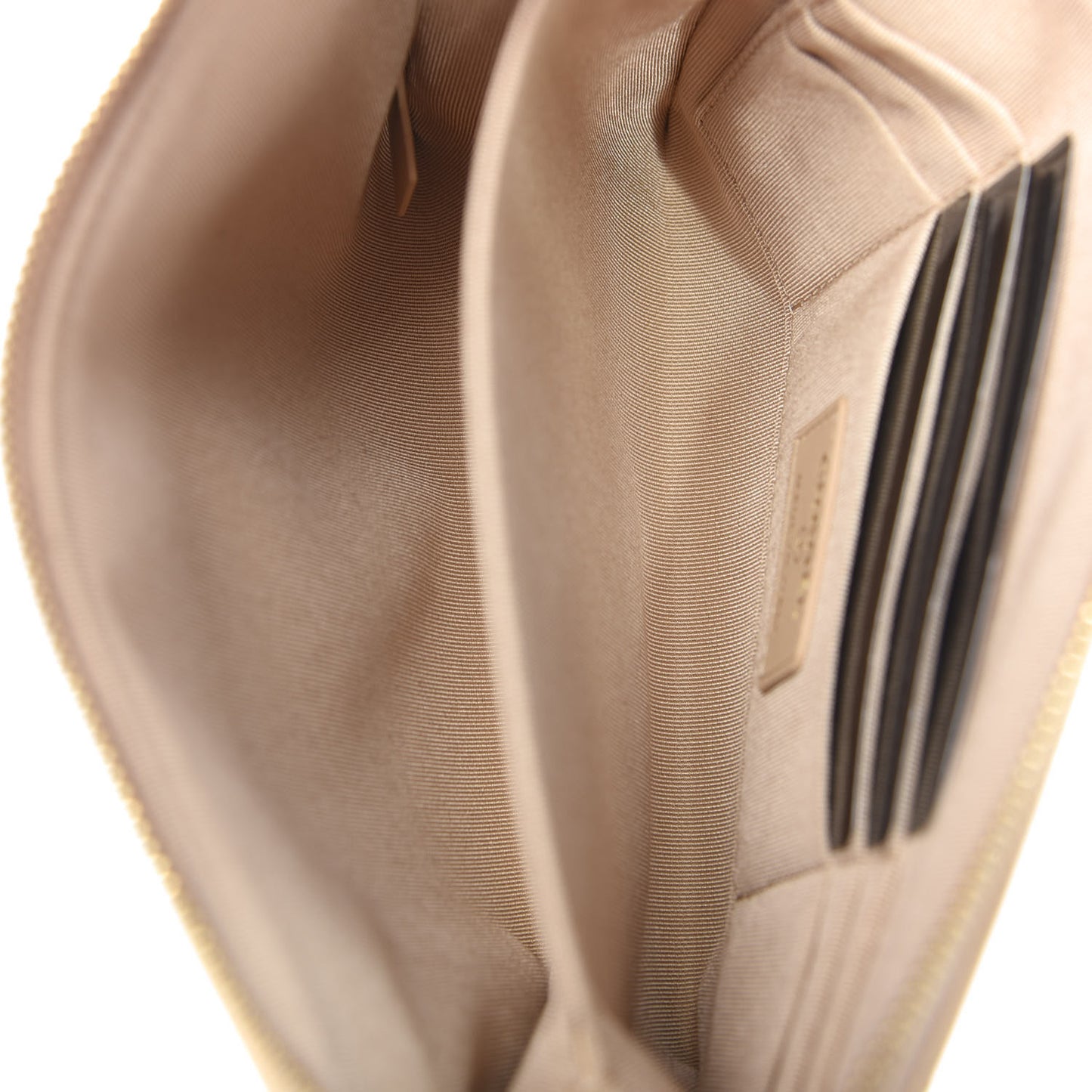 Shiny Goatskin Quilted 19 Small Pouch With Handle Beige