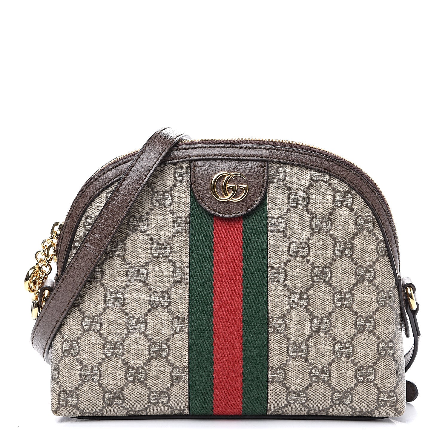 Gucci GG Supreme Monogram Textured Dollar Calfskin Web Small Ophidia Dome Shoulder Bag Beige Ebony New Acero 1 of 10