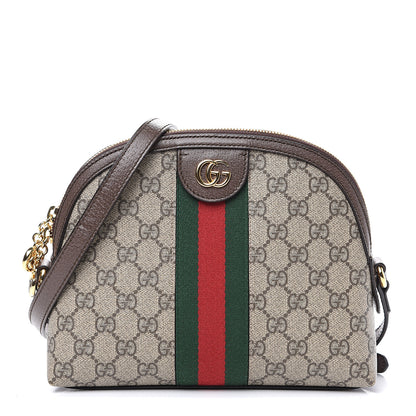 Gucci GG Supreme Monogram Textured Dollar Calfskin Web Small Ophidia Dome Shoulder Bag Beige Ebony New Acero 1 of 10
