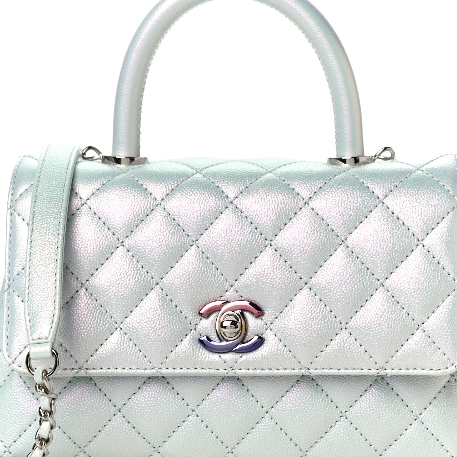 Chanel Iridescent Caviar Quilted Mini Coco Handle Flap Light Blue 8 of 11