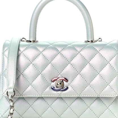 Chanel Iridescent Caviar Quilted Mini Coco Handle Flap Light Blue 8 of 11