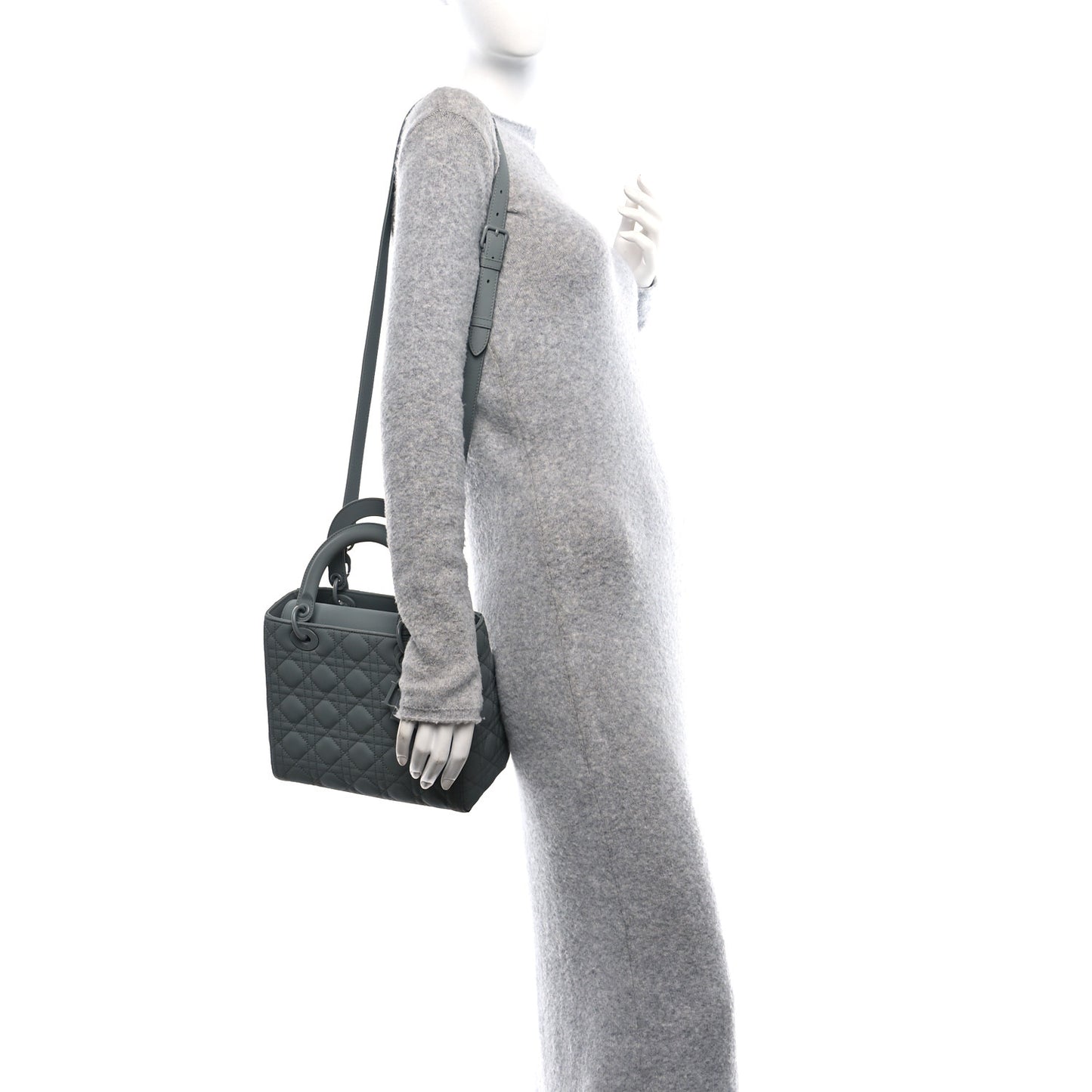 Ultra Matte Calfskin Cannage Medium Lady Dior Grey Stone
