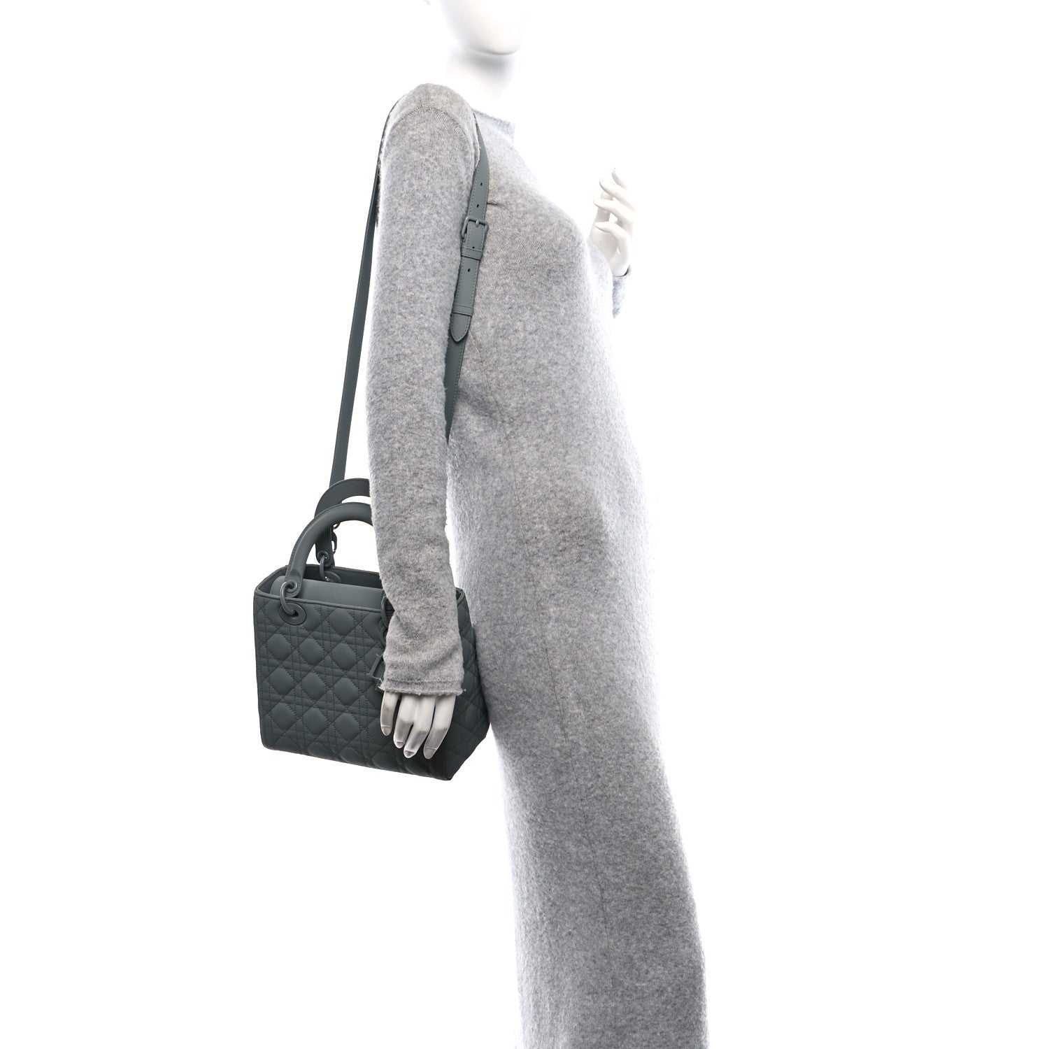 Christian Dior Ultra Matte Calfskin Cannage Medium Lady Dior Grey Stone 2 of 10