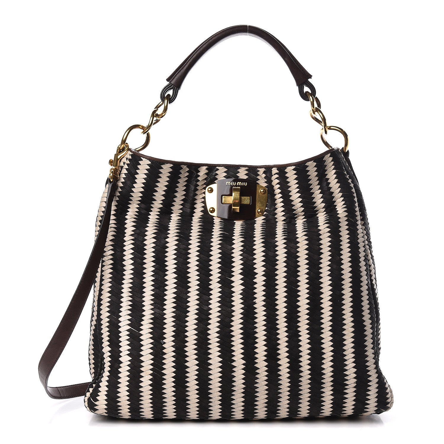 Miu Miu Nappa Intreccio Sacca Tote Cera Black 1 of 23