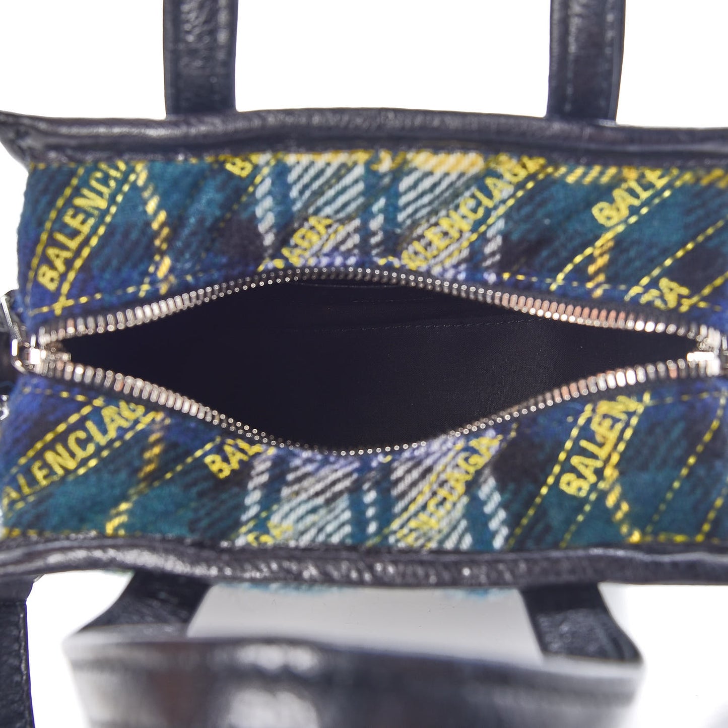 Wool Cuir Arena Plaid Diagonal Allover Logo Matelasse XXS Bazar Shopper Tote Green Blue Yellow