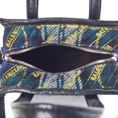 Balenciaga Wool Cuir Arena Plaid Diagonal Allover Logo Matelasse XXS Bazar Shopper Tote Green Blue Yellow 5 of 8