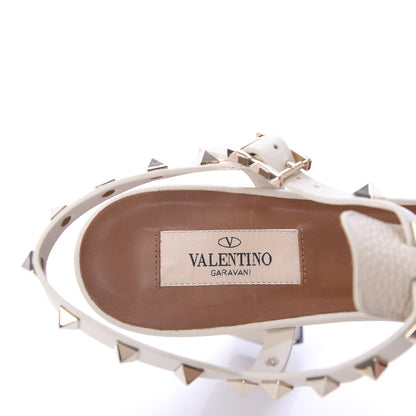 Valentino Garavani Pebbled Calfskin Rockstud Ankle Strap 5/105mm Sandals 38.5 Light Ivory 7 of 8