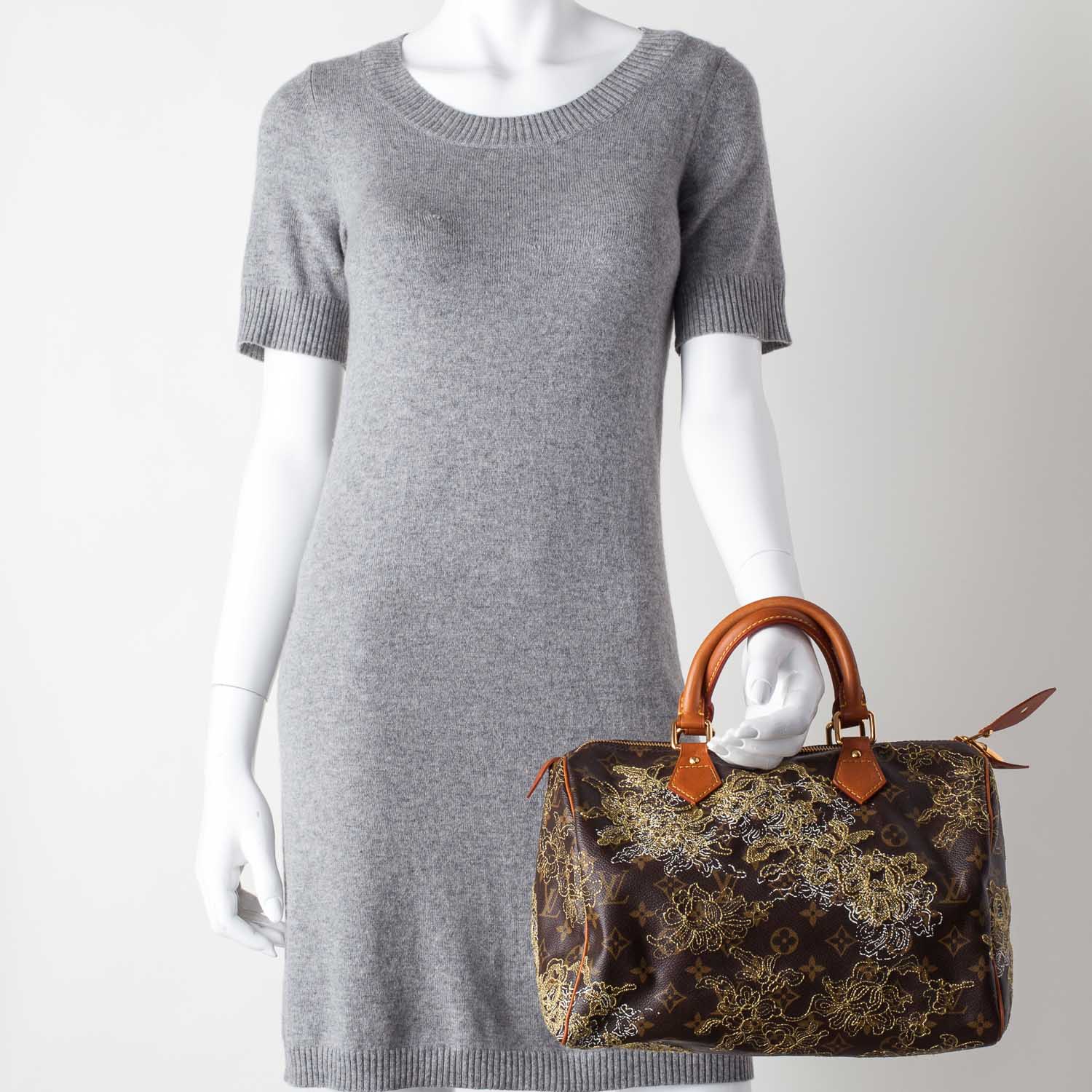 Louis Vuitton Monogram Dentelle Speedy 30 Gold 2 of 8