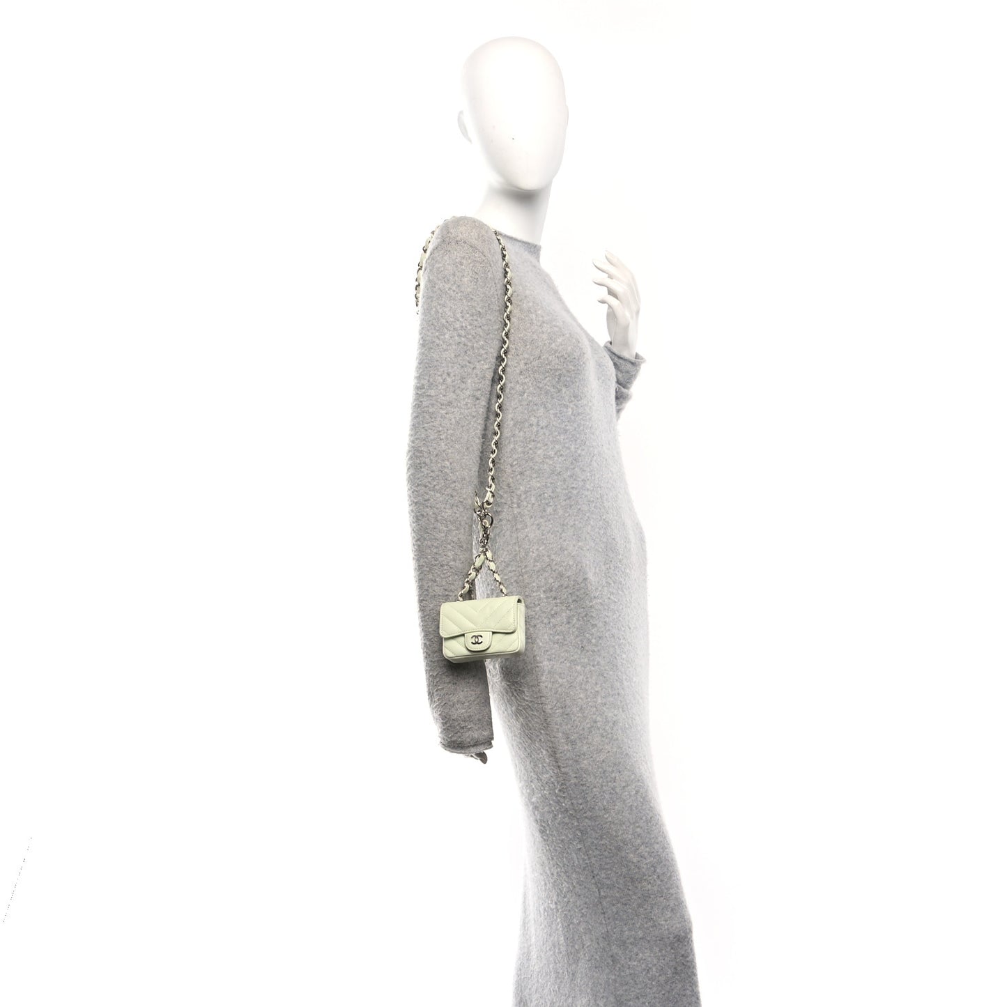 Sheepskin Chevron Quilted Mini Chain Belt Bag Light Green