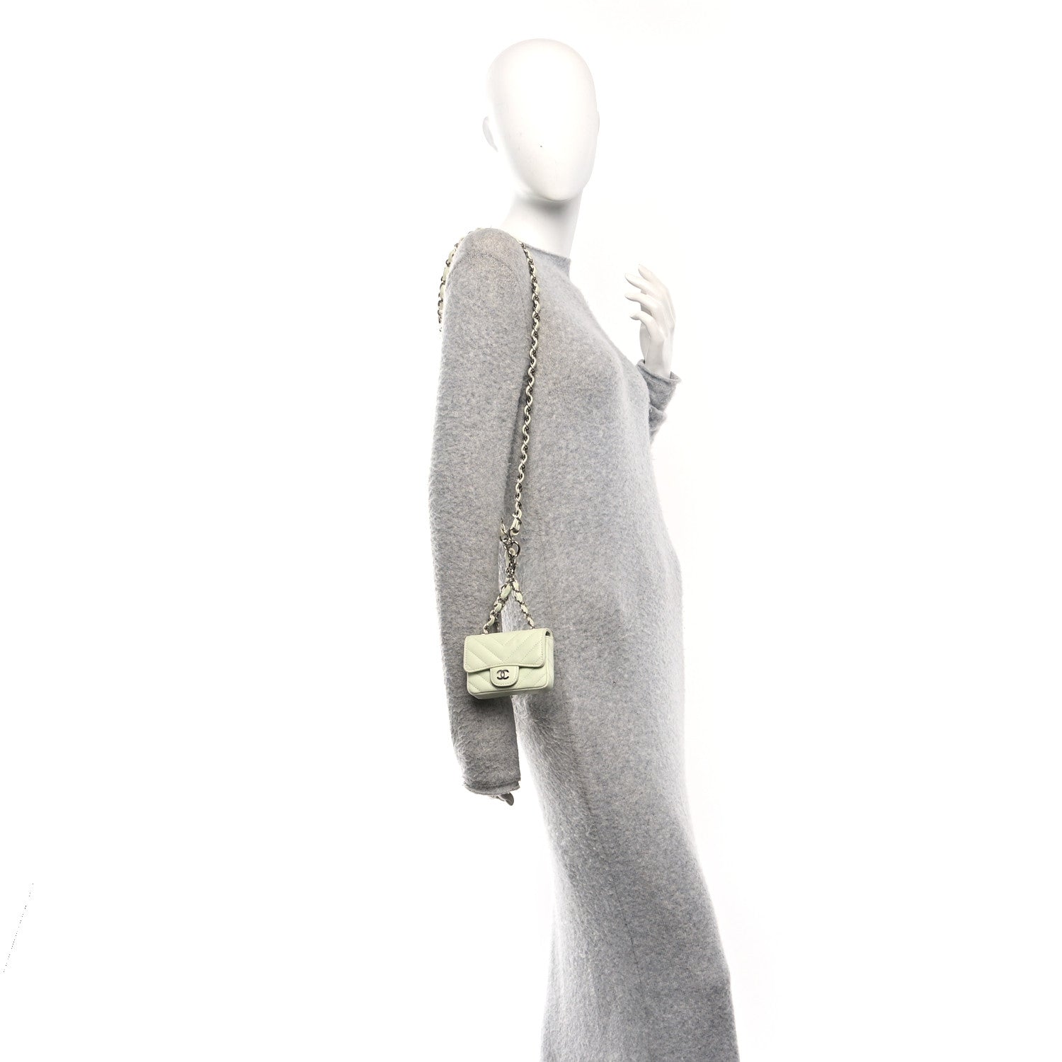 Chanel Sheepskin Chevron Quilted Mini Chain Belt Bag Light Green 2 of 10