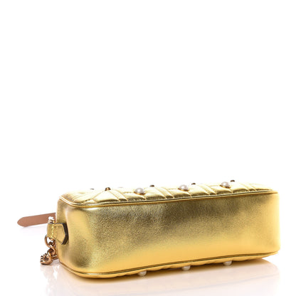 Gucci Metallic Calfskin Matelasse Studded Small Pearly GG Marmont Chain Shoulder Bag Gold 4 of 10
