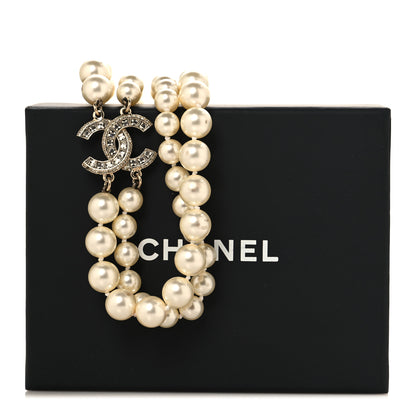 Chanel Baguette Crystal Pearl CC Double Strand Necklace Gold 6 of 6