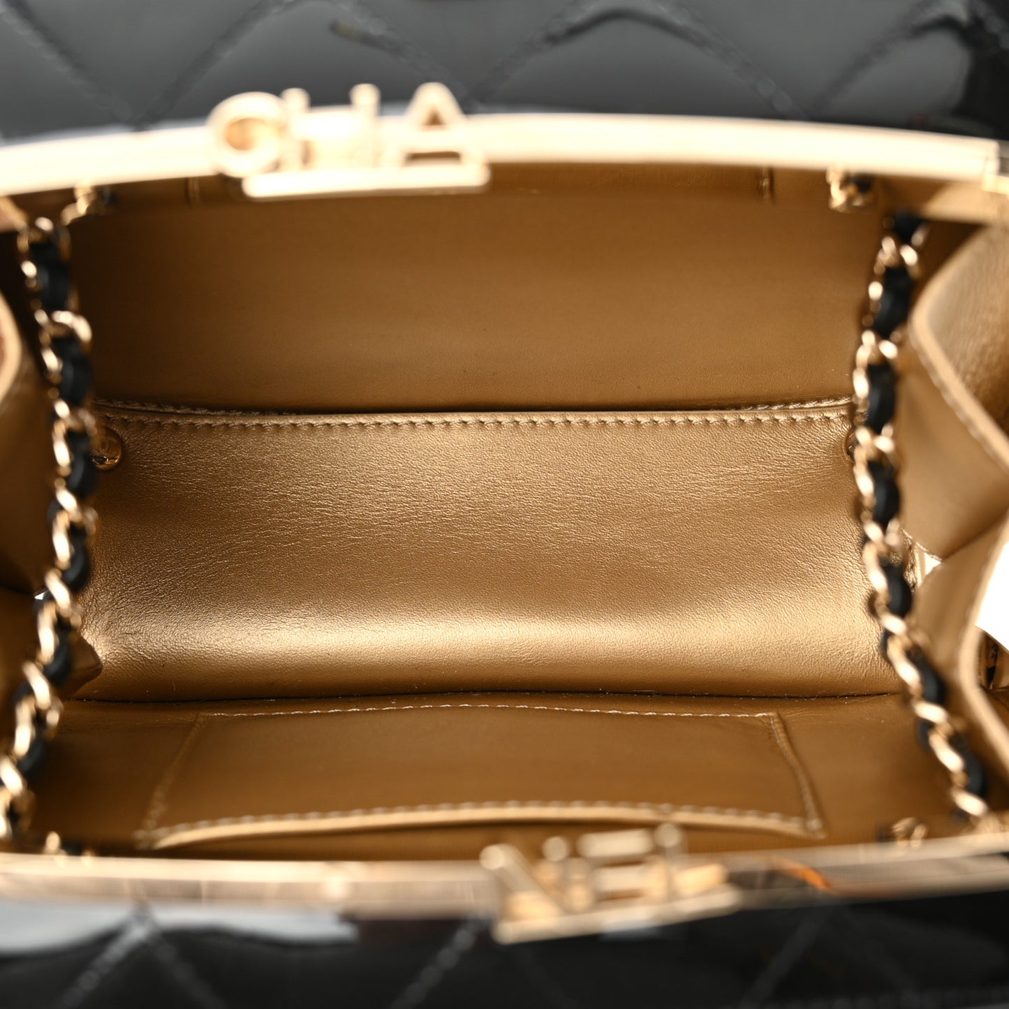 Patent Calfskin Quilted Mini Camera Case Black