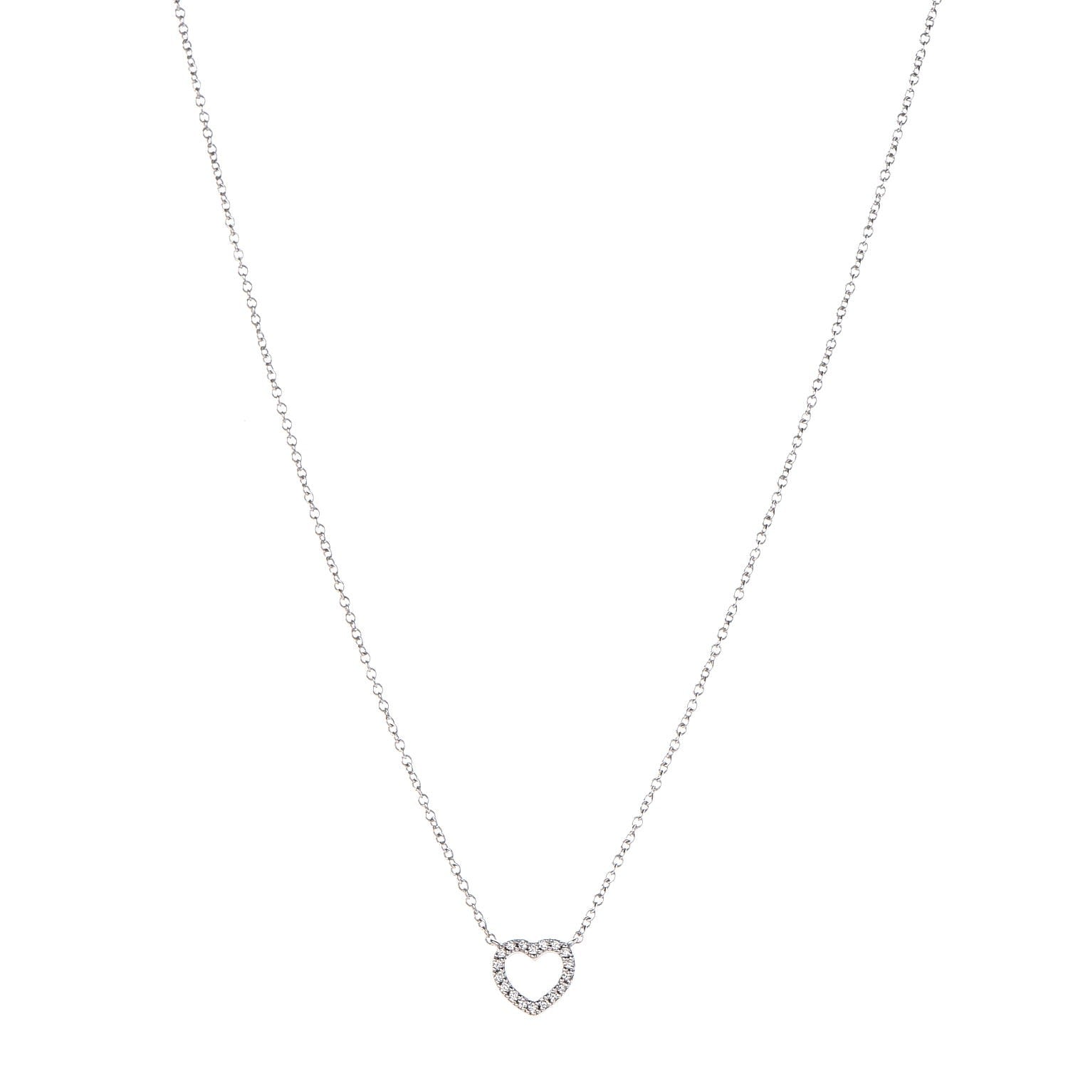 Tiffany 18K White Gold Diamond Metro Heart Pendant Necklace 1 of 7