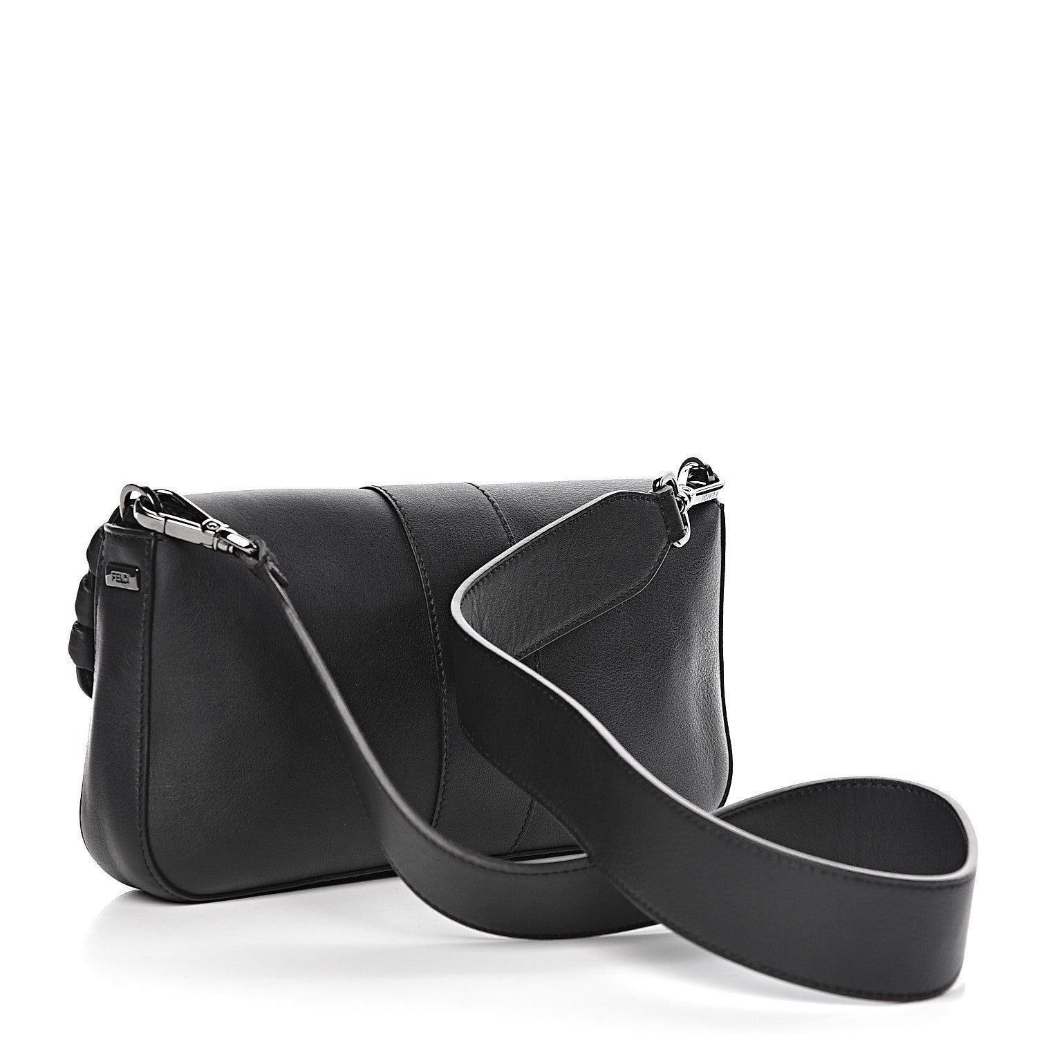 Fendi Vitello Dolce Lace Up Baguette Black 3 of 14