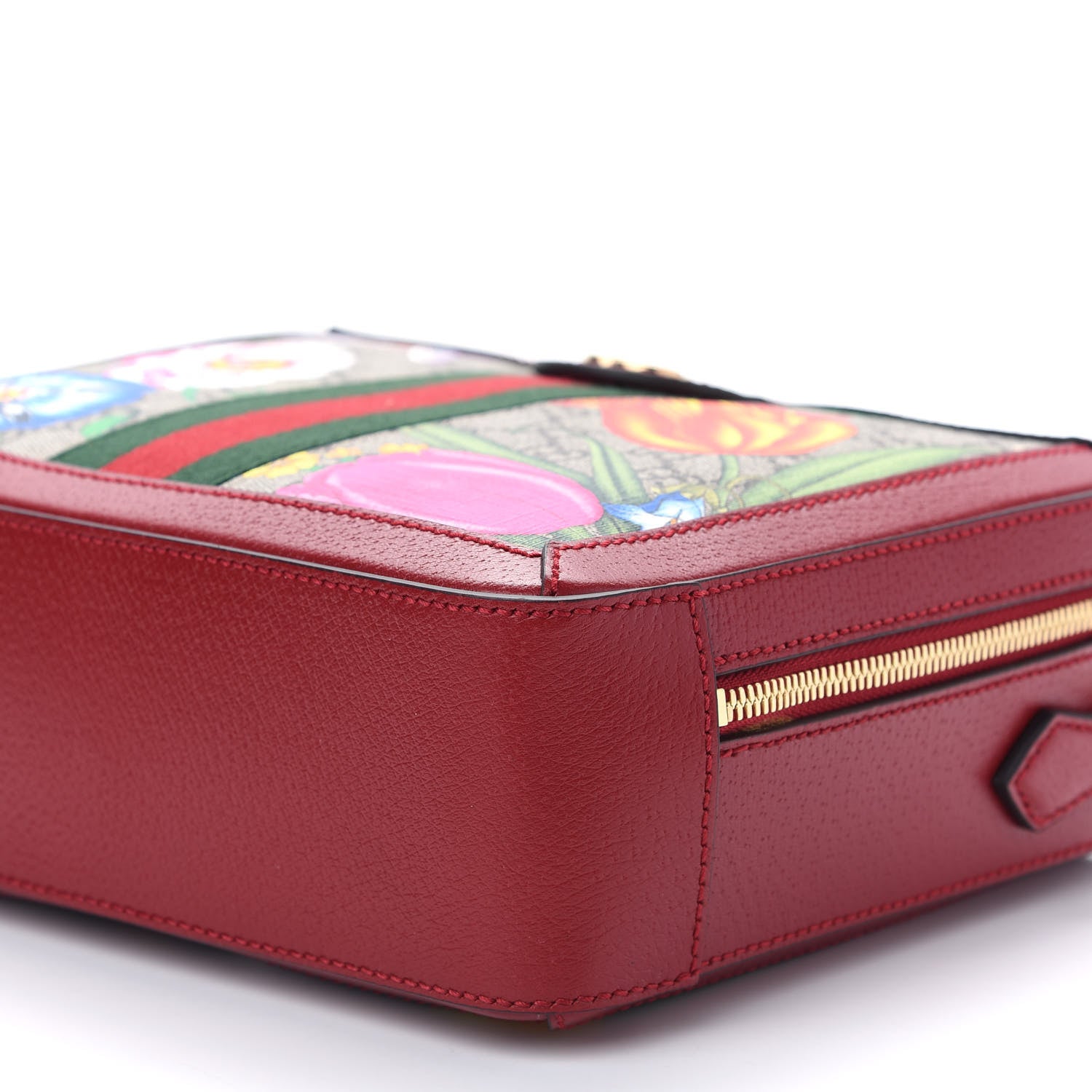 Gucci GG Supreme Monogram Flora Web Small Ophidia Top Handle Shoulder Bag Hibiscus Red 9 of 9