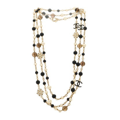 Chanel Pearl Crystal Bead CC Long Necklace Black Gold 3 of 5