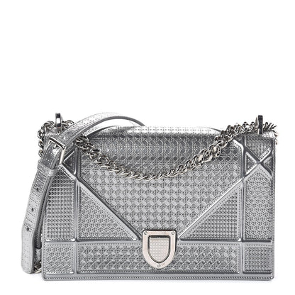 Christian Dior Metallic Patent Micro-Cannage Medium Diorama Flap Bag Silver 1 of 8