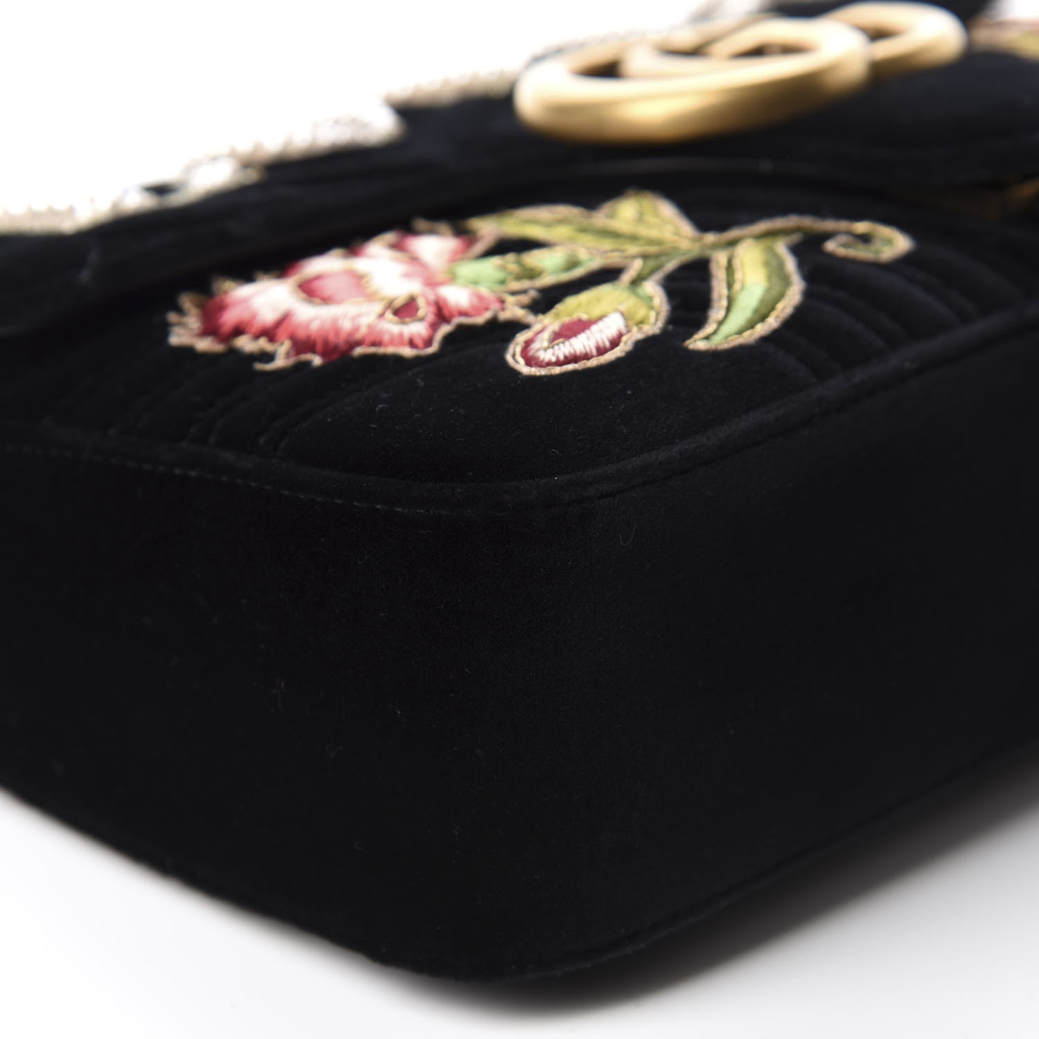 Gucci Velvet Matelasse Loved Embroidered Medium GG Marmont Shoulder Bag Black 6 of 10